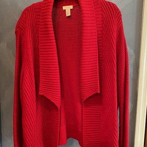CHICO'S RED OPEN FRONT LONG SLEEVE SWEATER CARDIGAN -SIZE 3 CHICO'S